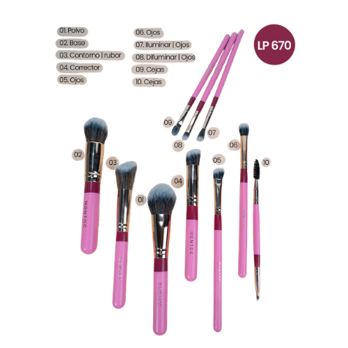 Kit Brochas Fluffy Montoc x10 Rostro y Ojos Pro