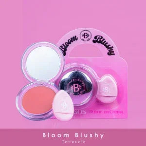 Bibi Boom Bloom Blushy Terracotta cream blush with compact mirror and applicator in pink packaging