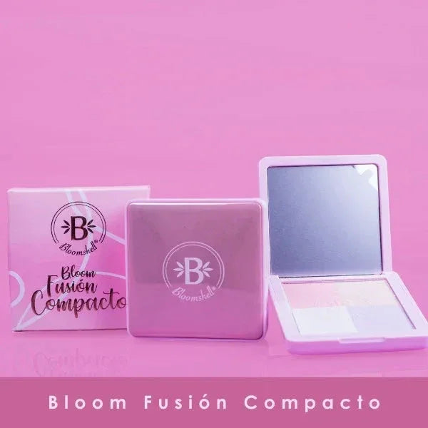 Bloom Polvo Fusion: Compacto Multifuncional - Polvo compacto con espejo, ideal para unificar el tono de piel y controlar el brillo facial.
