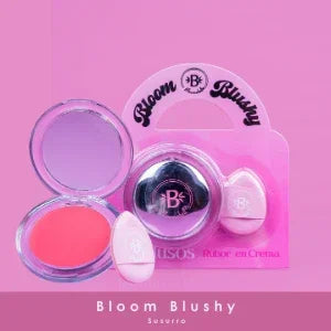 Bibi Boom Bloom Blushy cream makeup set with mirror and applicator on pink background