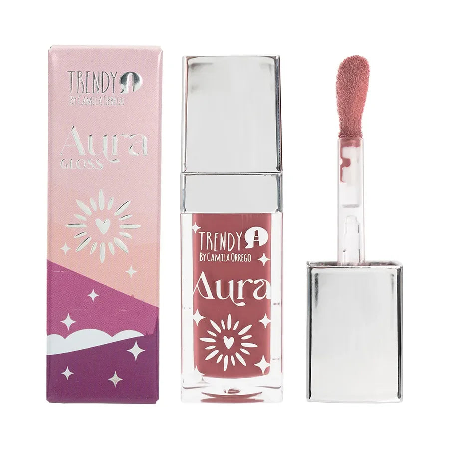 Brillo Aura gloss labial hidratante tono 04 con diseño atractivo y aplicador preciso. Parte del catálogo de maquillaje corporal y cuidado personal.