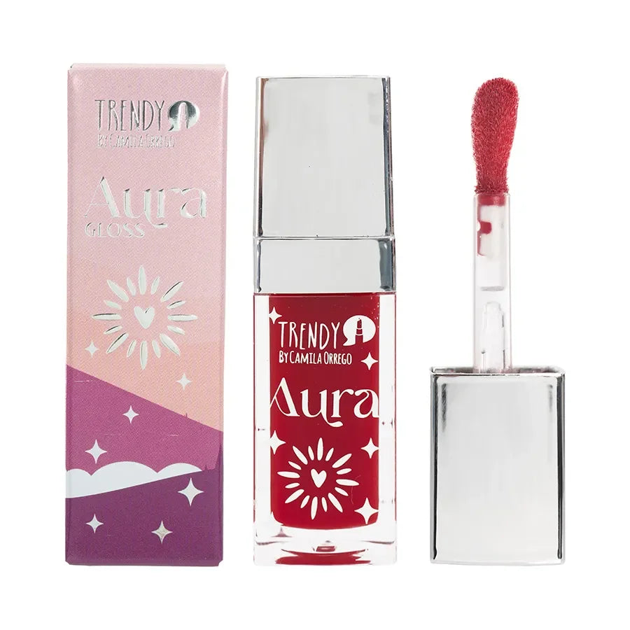 Brillo Aura gloss labial hidratante tono 02 en presentación con caja y aplicador. Gloss vibrante para un look luminoso y saludable.
