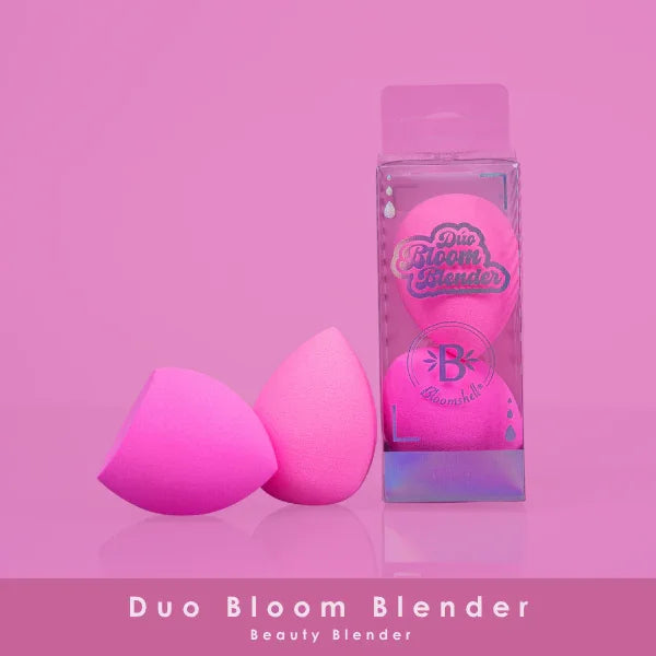 Duo Bloom Blender pink beauty sponges for makeup application with clear packaging