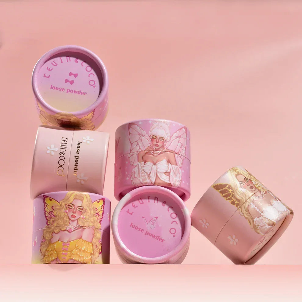Polvos sueltos KEUN & COCO con diseño de hadas, maquillaje de belleza en envase rosa, Bibi Boom